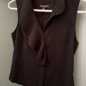 Black ruffle front sleeveless blouse from Banana Republic.size